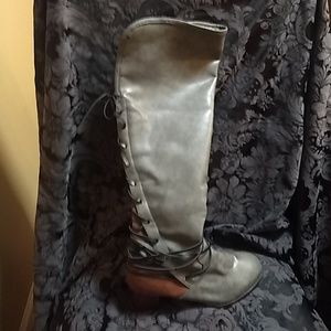 Grey and tan boots with heel